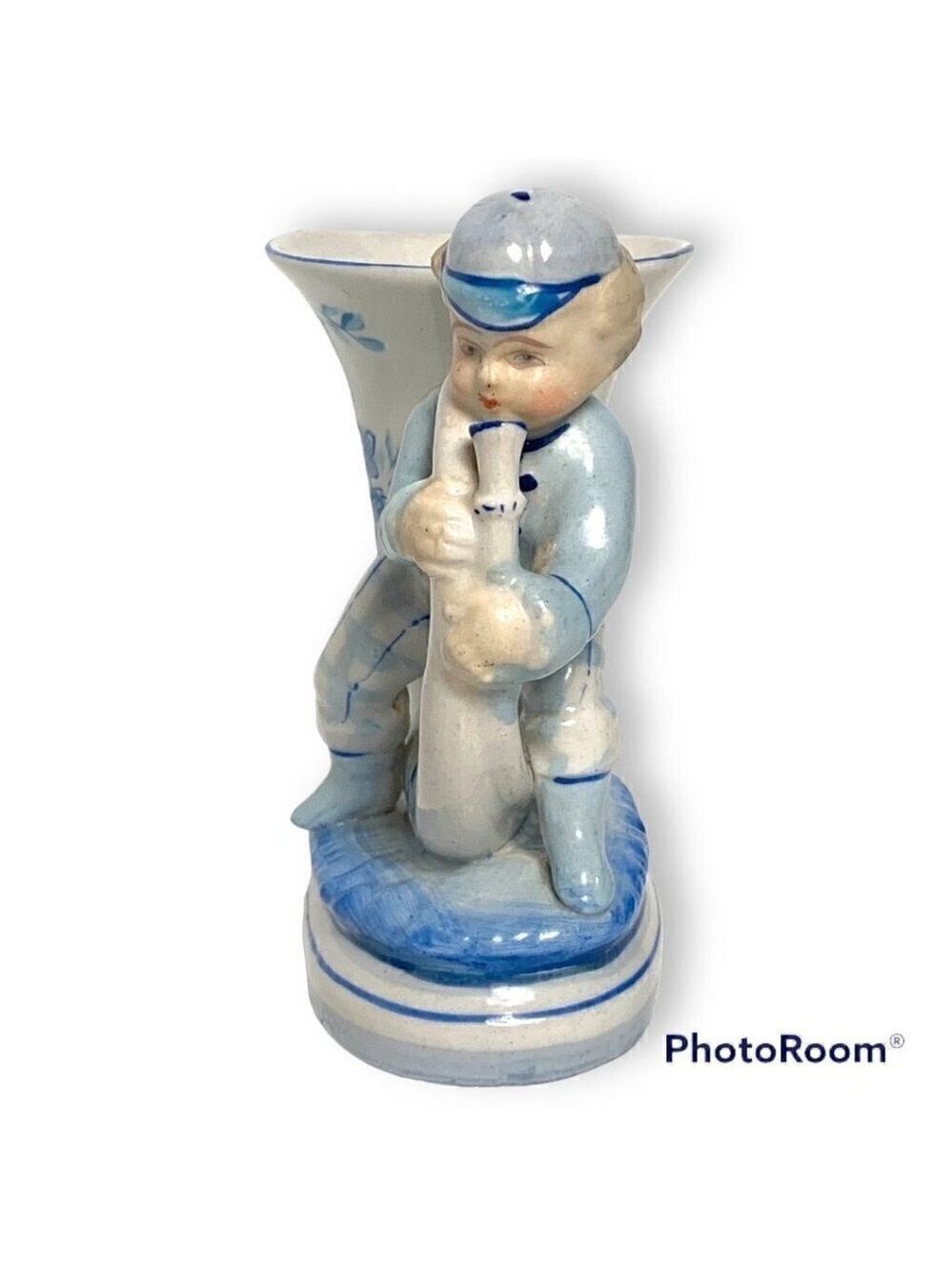 Vintage L and M Inc Blue White Boy Vase - Picture 4 of 9